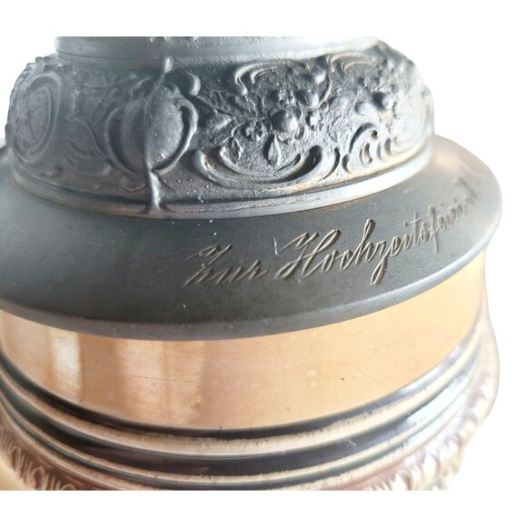 Antique Ceramic German Beer Stein Jakob Goldschmidt 1807 Hand-Painted Pewter Lid - Picture 8 of 16